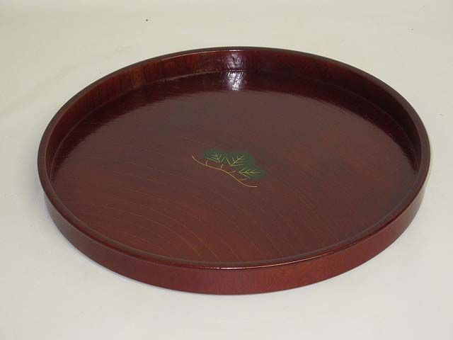 丸盆　溜松　木製　塗　お茶　トレイ