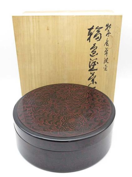 輪島塗　茶櫃　伯寿　牡丹沈朱　茶びつ　漆器　茶道具