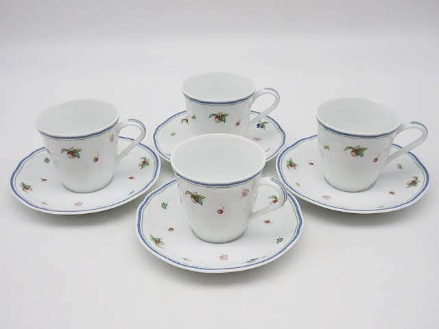 ノリタケ　エスプレッソカップ＆ソーサー　4客セット　チンツ果物画