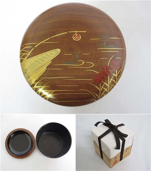 倉山直彦　棗　共箱入り　撫子ニ鵜飼蒔絵