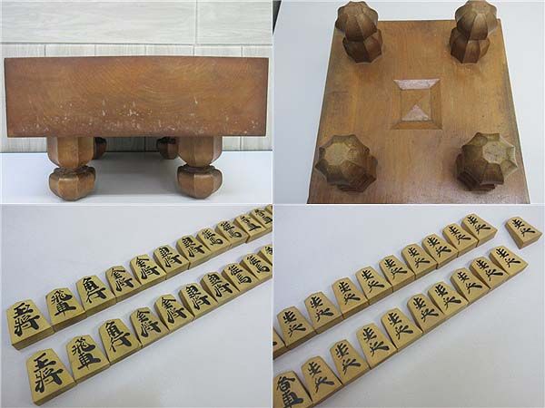 足付き　将棋盤　3寸　天然木 30×33cm　駒付き