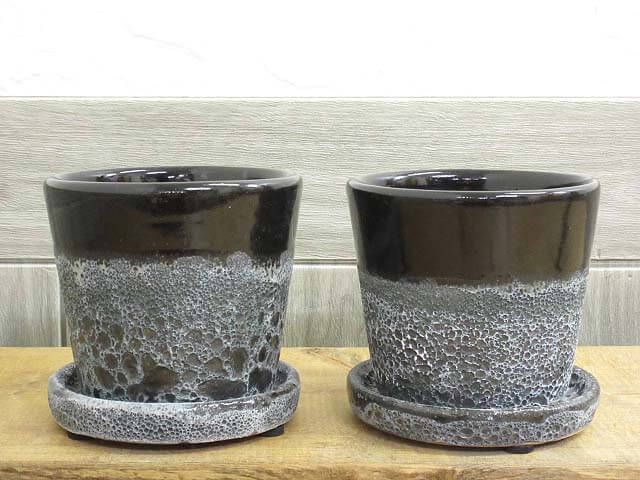 HALLEY（ハレ―）　植木鉢　2個セット　ブラック　4号　輸入雑貨