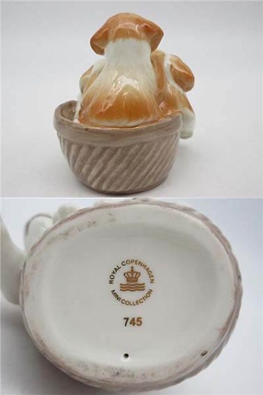 ROYAL COPENHAGEN（ロイヤルコペンハーゲン）　陶器人形　バスケットに入った子犬 - 画像3