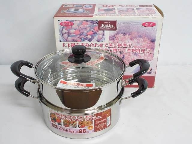 ワコートレーディング　ガラス蓋付　2段蒸し器　26cm　元箱入り