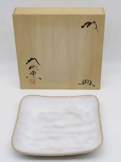 萩焼　駱駝　大皿　白　角皿　共箱入り　和食器