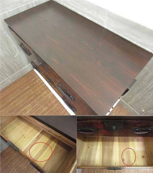 クリックで拡大 民芸調家具 桐箪笥 2段 リメイク品 引出2杯 脚付き 天板付き - 画像2