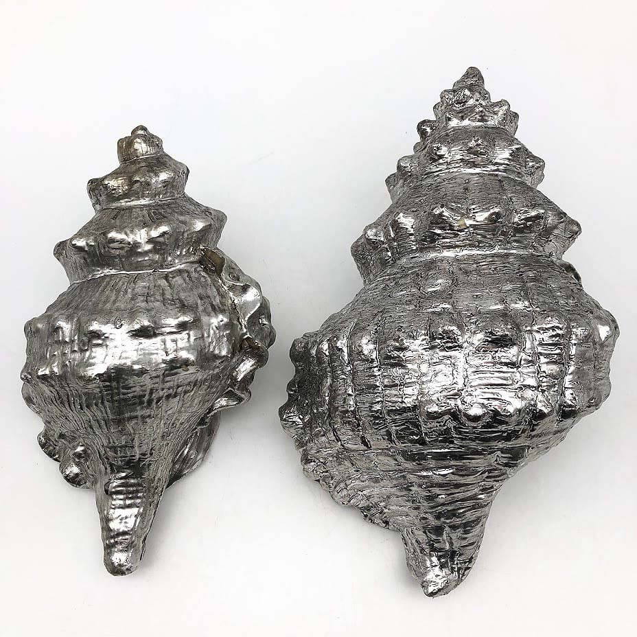 クリックで拡大 貝殻 オブジェ 2個セット シルバー シェル 海 飾り 銀色 - 画像2