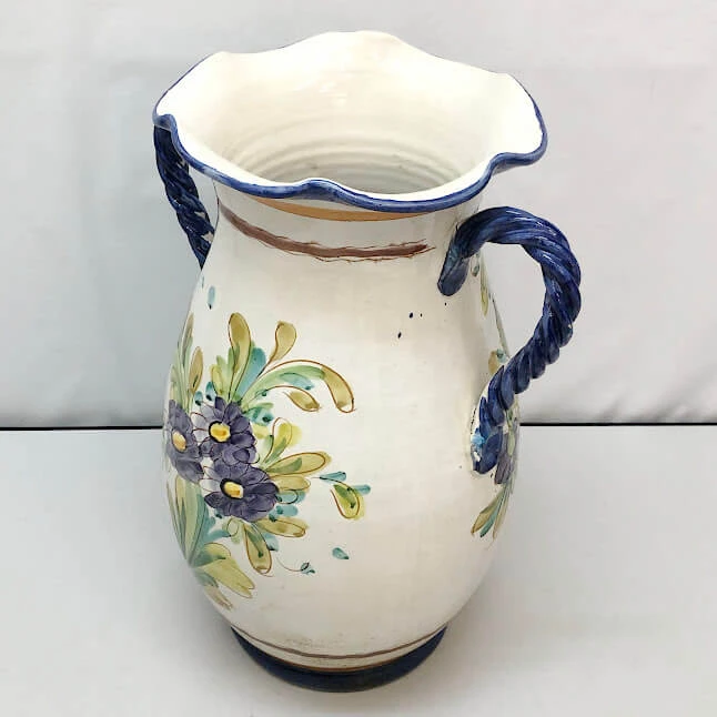 クリックで拡大 陶器製 壺 両手付き 高さ44cm 花模様 水がめ型 花瓶 傘立て 壺 フラワーベース - 画像2