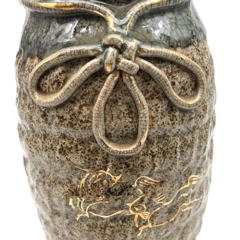 大堀相馬焼 志喜作 花瓶 緑系 金彩 走り駒 馬 大堀焼 陶器 青ひび 和風 花器 焼き物 工芸品