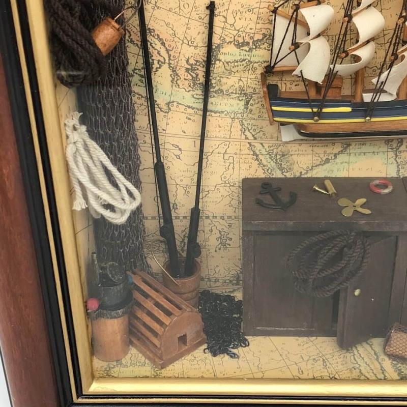 額装 帆船 ミニチュア飾り ミニチュアボックス 船 アンティーク風 立体 壁掛け 飾り レリーフ - 画像3