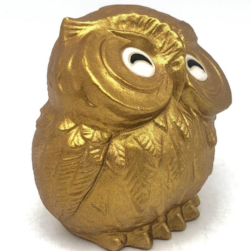 クリックで拡大 信楽焼 金のふくろう 3個セット しがらき 陶仙 フクロウ 梟 金 ゴールド 縁起物 オブジェ 置物 - 画像3