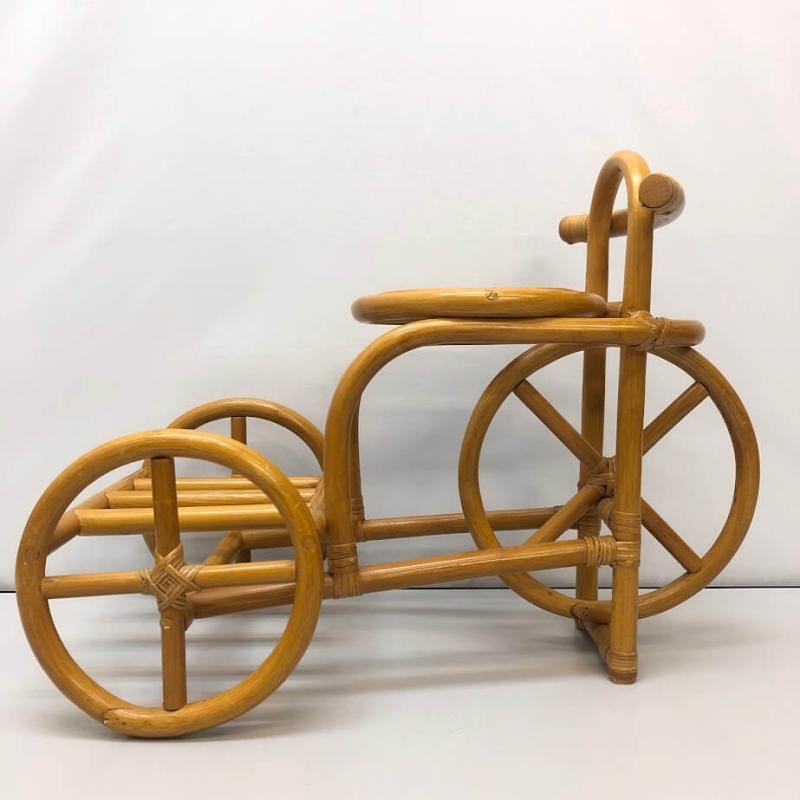クリックで拡大 ラタン製 フラワースタンド サイクル型 自転車型 籐製 鉢台 花台 2段 プランター 植物 花 置台 - 画像2