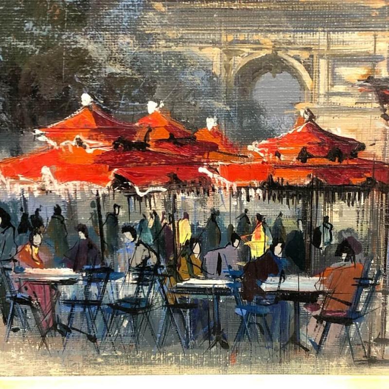 クリックで拡大 額装 クロード がいせん門近くのカフェ 油彩画 F3 直筆サイン入り F.Claude 油絵 - 画像3