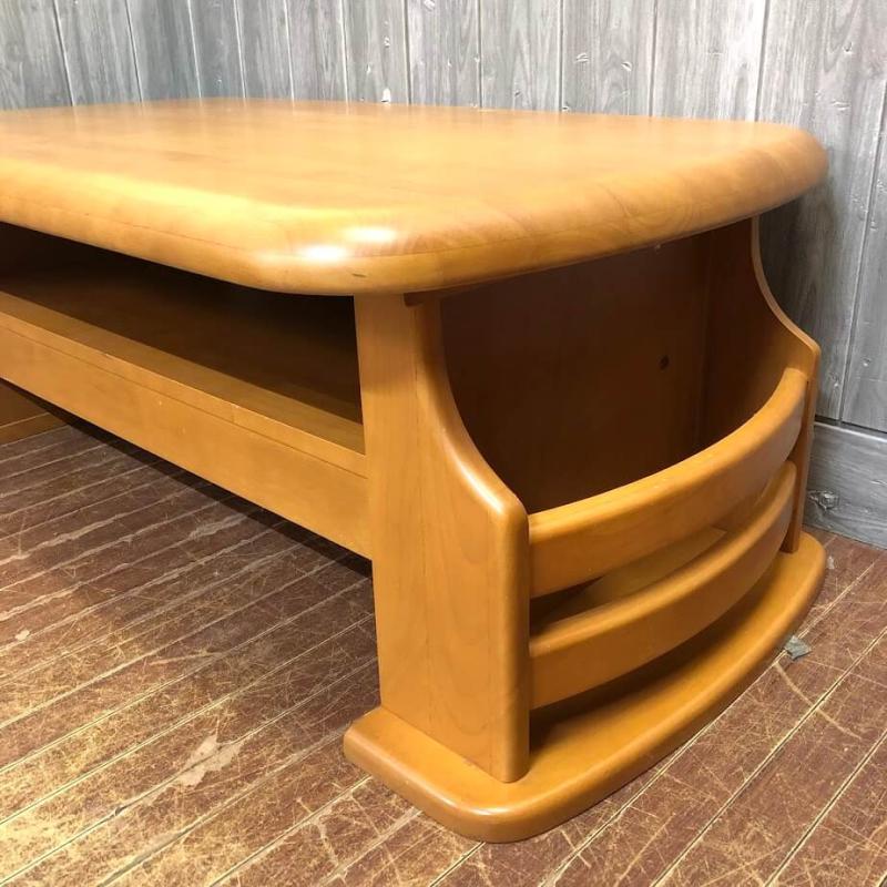 センターテーブル ライトブラウン 112×60cm マガジンラック付 引出付 木製 ローテーブル 長方形 座卓 サイドポケット