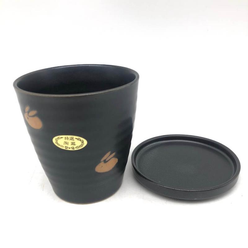 美濃焼 水峰窯 小皿付きカップ5個＆中皿セット 五釉うさぎ 5色 陶器製 湯呑 蓋にもなる小皿付 兎 三角皿 プレート 和食器
