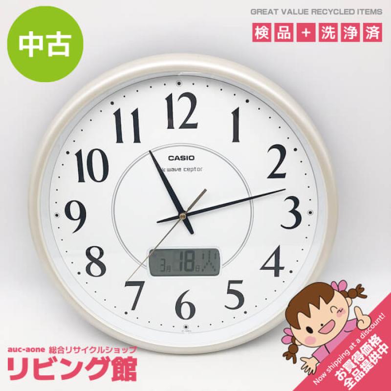 カシオ 電波掛時計 ホワイト アナログ時計 CASIO 電波時計 日付 曜日 ステップ秒針 丸型