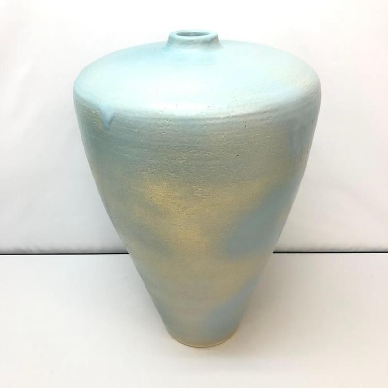 大型 花瓶 ブルー系 高さ57cm 陶器製 和風 花器 フラワーベース 水色 大きめ