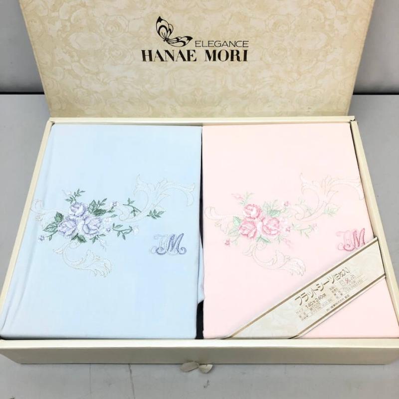 フラットシーツ シングル 4枚セット ホワイト ピンク ブルー HANAE MORI 敷布団用 シーツ 綿100％ 白