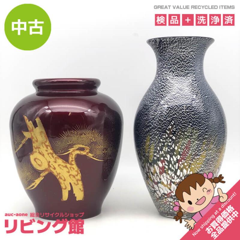 花瓶 2個セット 漆器 花瓶 金彩 松 和風 花器 ガラス製 フラワーベース